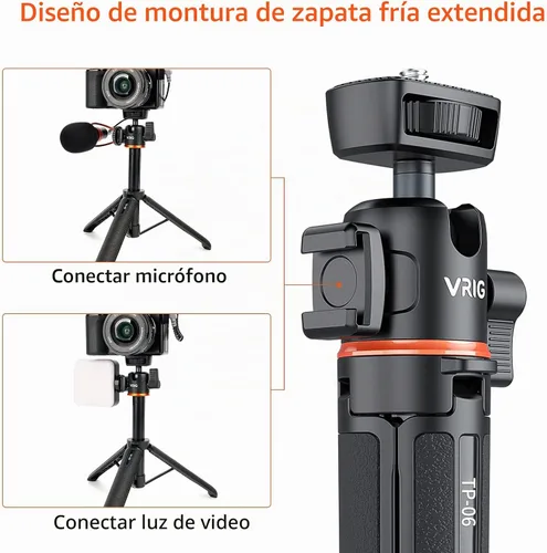 Vista 6 de VRIG Trípode con Palo de Extensión de 21.6", Mini Palo para Selfie Trípode Soporte Mango con Agarre para DJI Osmo Pocket 3, Insta 360 X5 Webcam A0031