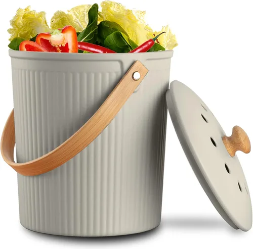Vista 8 de Contenedor de Compost para Cocina, LALASTAR Cubo de Compost de Encimera con Tapa, Hecho de Fibra de Bambú Sostenible, Cubo de Compost