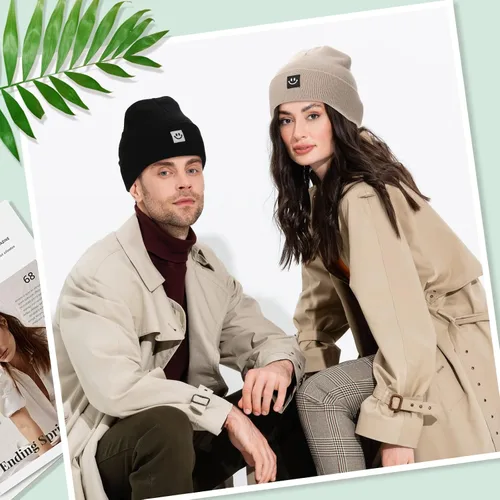 Vista 5 de Gorro de punto con cara sonriente para mujeres y hombres gorro novedoso con puños para invierno hombres mujeres adultos y adolescentes