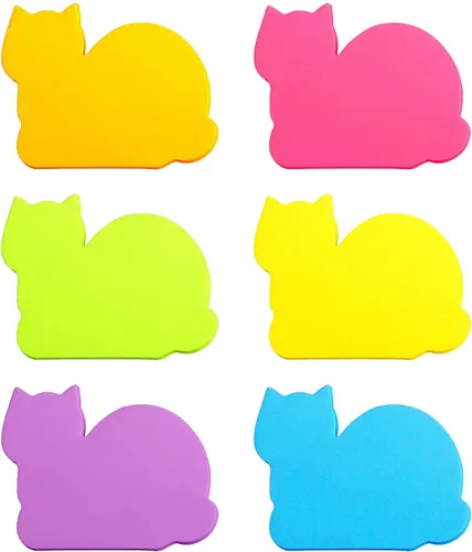 Vista 3 de Notas adhesivas lindas de gatos, bloc de notas autoadhesivas de 6 colores brillantes, 75 hojas por bloc