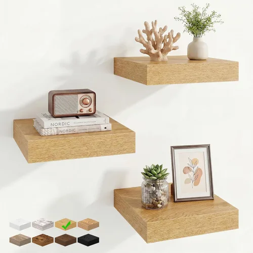 Vista 111 de Marsmiles 12in Depth Floating Shelves, 12x12x1.4, Rustic Brown, Set of 3 Marrón rústico