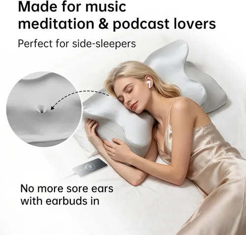 Vista 5 de Almohada cervical para aliviar el dolor de cuello, almohada cervical de espuma viscoelástica con contorno de mariposa para dormir, almohada