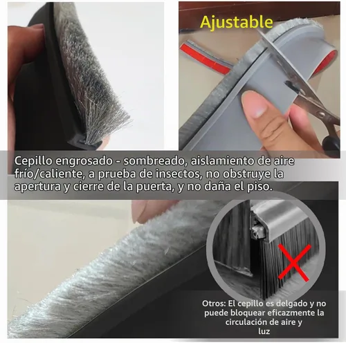 Vista 6 de Barrido de puerta de goma grande de 39" con cepillo, ajustable - negro