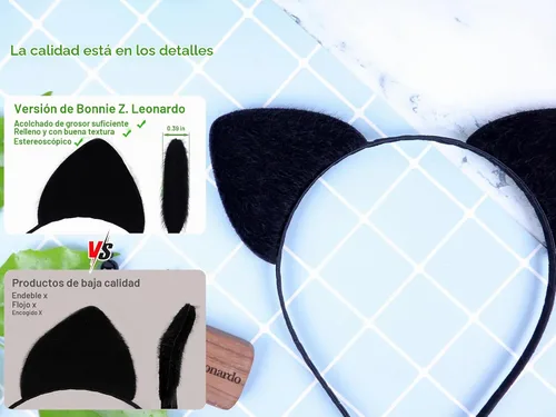 Vista 5 de Bonnie Z. Leonardo Diadema acolchada con orejas de gato A-Negro