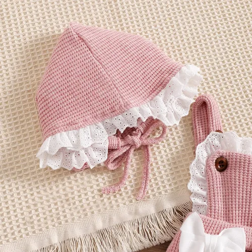 Vista 7 de Mameluco de una sola pieza de algodón y lino para bebé niña con volantes, sin mangas, con volantes, gorro