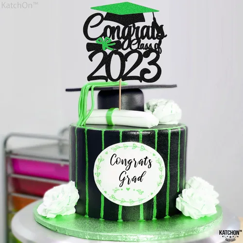 Vista 7 de KatchOn, Decoración para pastel de graduación con purpurina – grande, 6 pulgadas Decoración de pastel de felicitaciones clase de 2023