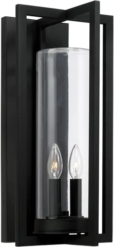 Vista 6 de Capital Lighting 948211BK Kent - Linterna de pared moderna con cilindro de vidrio transparente de línea vertical para exteriores, 1 luz de 60