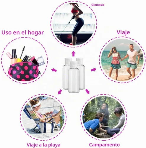 Vista 4 de Dabacc 30 botellas vacías de plástico transparente de 2 onzas con tapa abatible para líquidos de tamaño de viaje