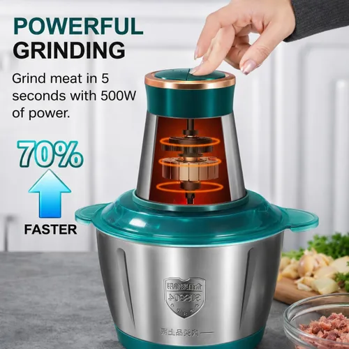 Vista 2 de Procesadores de alimentos eléctrico picador de alimentos con picador de carne y picador de verduras con potente motor de cobre, incluye