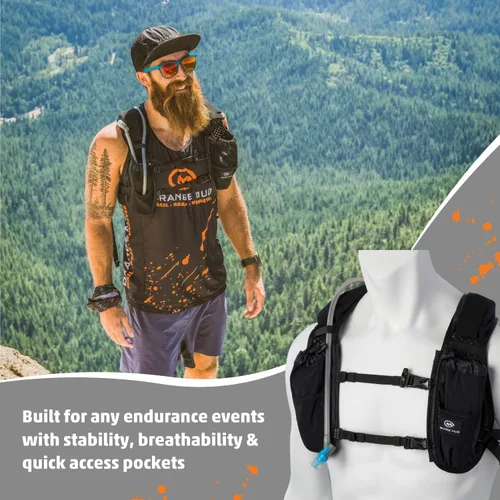 Vista 6 de Orange Mud Endurance Pack V3.0 Chaleco para Correr – Mochila de Hidratación de 2L para Trail Running, Senderismo y Ciclismo – Malla Ligera