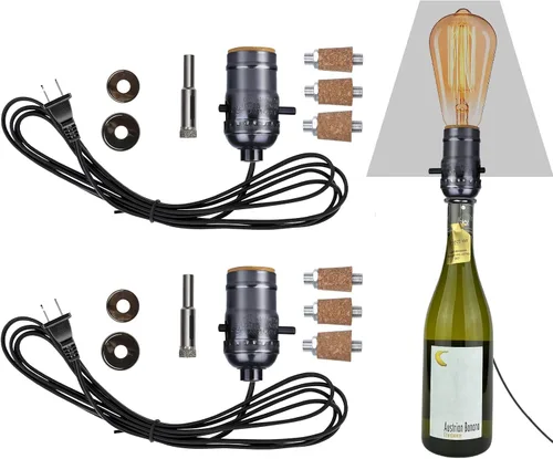 Vista 8 de Kit de lámpara de botella Aokpsrt con broca de vidrio de 9mm DIY Kit de lámpara para botellas de licor con enchufe deslizante y cable