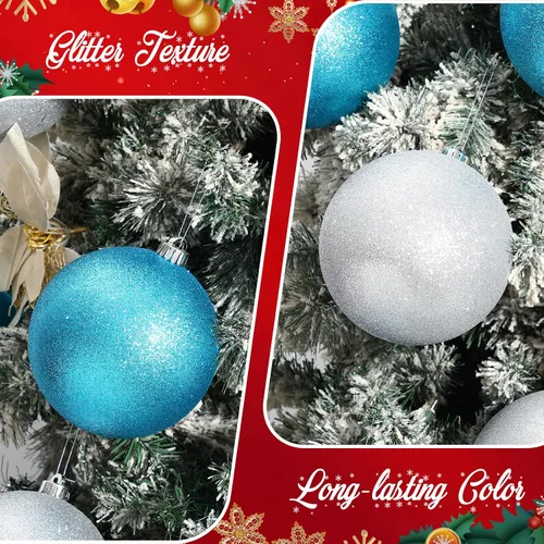 Vista 3 de Poen 12 piezas de adornos de bolas de Navidad grandes de 6 pulgadas con purpurina, adornos de Navidad extra grandes, bolas de Navidad gigantes
