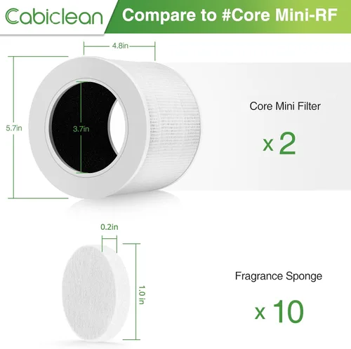 Vista 3 de Filtro de Repuesto Core Mini Compatible con Purificador de Aire LEVOIT Core Mini, Core Mini-P, Reemplaza la Parte #Core Mini-RF, 2 Filtros y 10