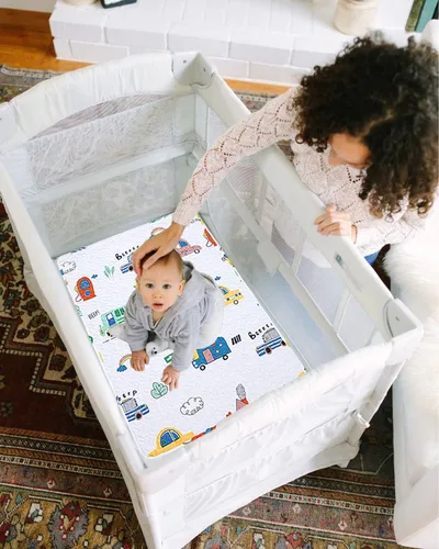 Vista 7 de Padded Pack n Play Sheets - Protector de colchón transpirable y grueso, acolchado de 38 x 26 pulgadas, sábana bajera ajustable para Graco, mini