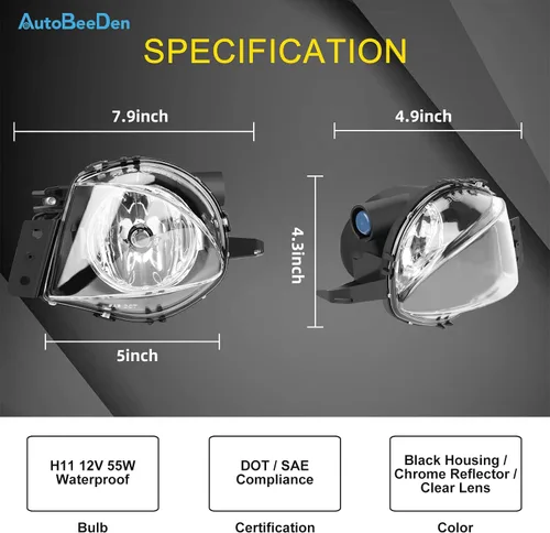 Vista 3 de Lámparas antiniebla para BMW Serie 3 (323i 325i 325xi 328i xdrive 330xi 335d 335i 328xi 335xi 330i Sedan E90 / Wagon E91), (sin paquete deportivo)