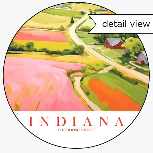 Vista 3 de ColorAndFlair Indiana Travel Print Hoosier State Souvenir Nature Green Pink Orange Wall Art Retro Poster Red Barn Landscape Painting (13x19 inches)