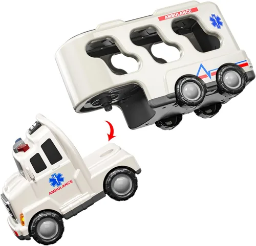 Vista 8 de TEMI Paquete de 5 Vehículos de Ambulancia Camiones de Juguete para Niños Pequeños de 3 4 5 6 Años, Autos Impulsados por Fricción con Helicóptero