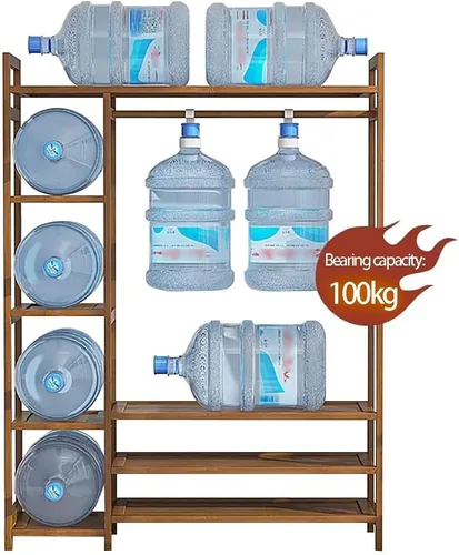 Vista 4 de Perchero de bambú con 5 estantes de almacenamiento para vestidos, zapatos y sombreros, carga máxima de 220.5 lbs, ideal para dormitorio