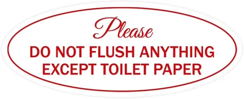 Vista 12 de Signs ByLITA Letrero ovalado con texto en inglés «Please Do Not Flush Anything Except» (Negro), tamaño pequeño