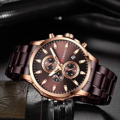 Vista 4 de CURREN Reloj para hombre de acero inoxidable cronógrafo de cuarzo para hombre reloj deportivo fecha Relogio Masculino reloj Hombr Plateado blanco