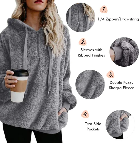 Vista 5 de Century Star Women's Fuzzy Hoodies Sport Pullover Hoodie Athletic Cozy Oversized Pockets Hooded Sweatshirt Fleece Hoodies