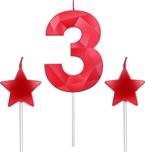 Vista 20 de Velas de primer cumpleaños y velas de corazón de estrella de 2.76 pulgadas para decoración de pasteles de cumpleaños, boda, aniversario, celebración