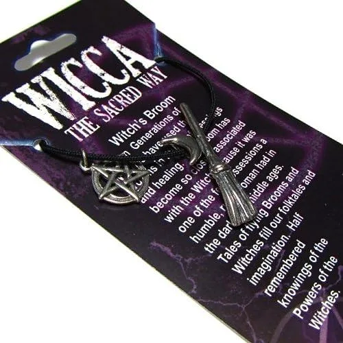 Vista 2 de Besom escoba de la bruja peltre colgante sobre Corded Collar, Wicca Collection