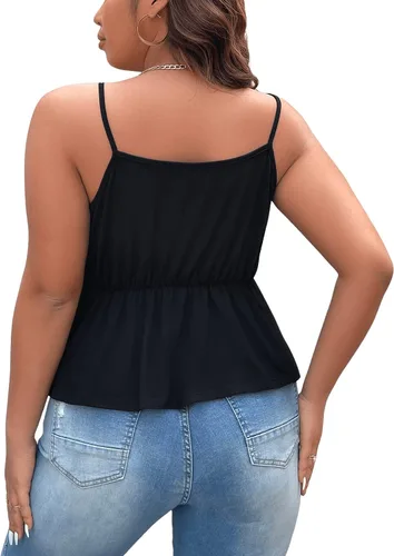 Vista 2 de SOLY HUX Camisola casual para mujer, talla grande, con ribete de encaje, dobladillo con volantes, tirantes delgados