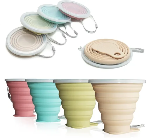 Vista 9 de IYYI Taza plegable para viajar, taza plegable de silicona, taza de camping con tapa, taza plegable para camping, senderismo, al aire libre, viajes
