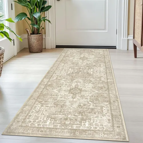 Vista 160 de SIILOOM Alfombra lavable de 2 x 3 pies, alfombra suave color taupe ceniza para entrada, tapete antideslizante para puerta de interior, tapete