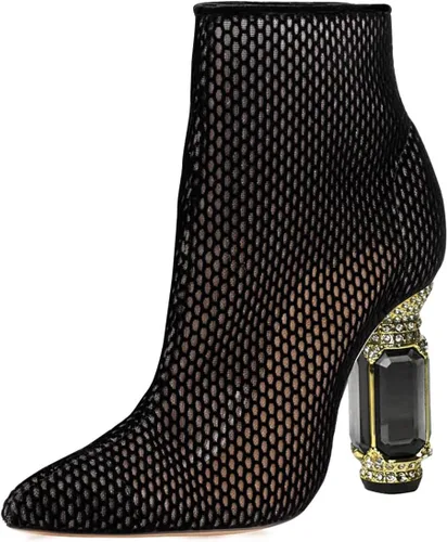 Vista 91 de FSJ Botas de tacón alto con punta puntiaguda para mujer, con tacón alto, con cremallera lateral brillante, estilo casual, para uso diario, zapatos