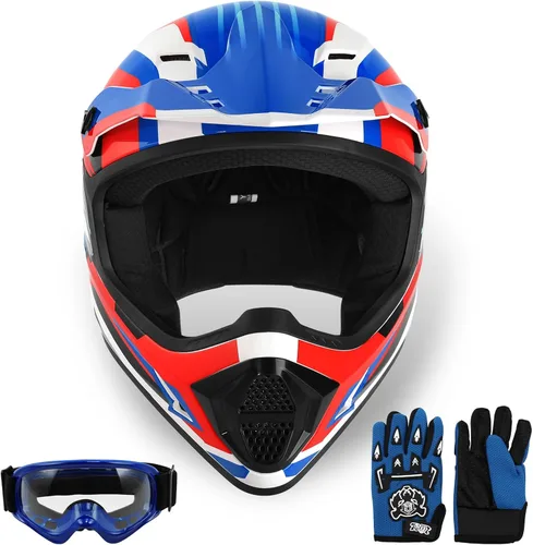 Vista 15 de SLMOTO Casco de motocross para niños y jóvenes, casco de motocicleta todoterreno para motocross, ATV aprobado por DOT, casco de calavera negra