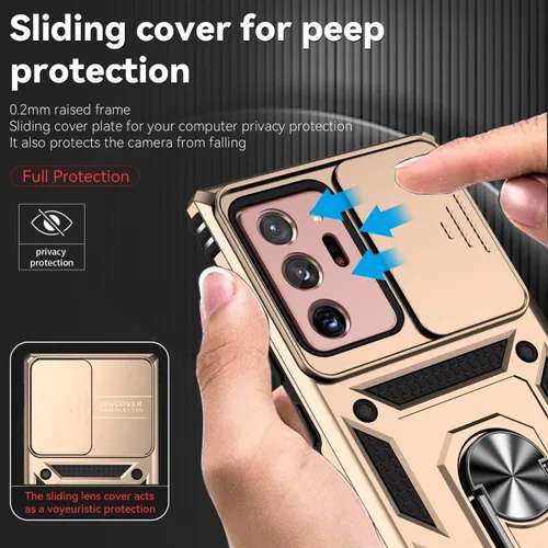 Vista 2 de Funda para Galaxy Note 20 Ultra, Samsung Note 20 Ultra SM-N986U con protector de pantalla de vidrio templado y cubierta de cámara deslizante, Oro