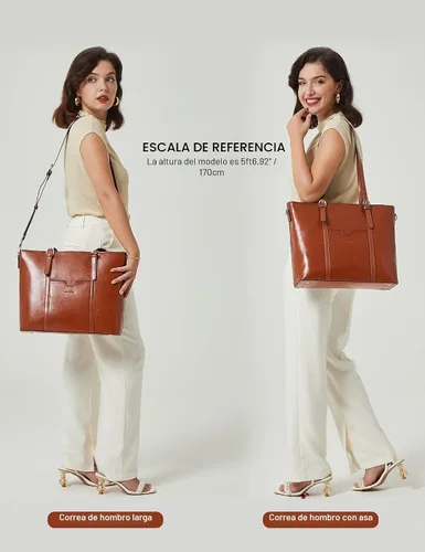 Vista 3 de BOSTANTEN Bolso de mano de cuero para mujer para laptop, bolsa al hombro de oficina, maletín vintage de 15.6 pulgadas, bolso de trabajo