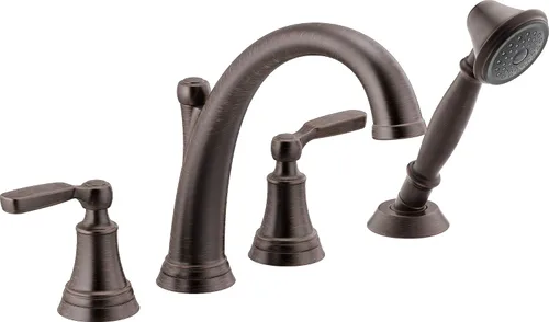 Vista 10 de Delta Woodhurst - Grifo de bañera romana con ducha de mano, grifo de bañera cromado para montaje en cubierta, cromado T4732
