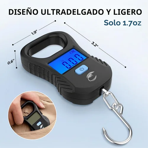 Vista 5 de Calamus - Báscula ligera de carga USB, equipo de pesca, color negro
