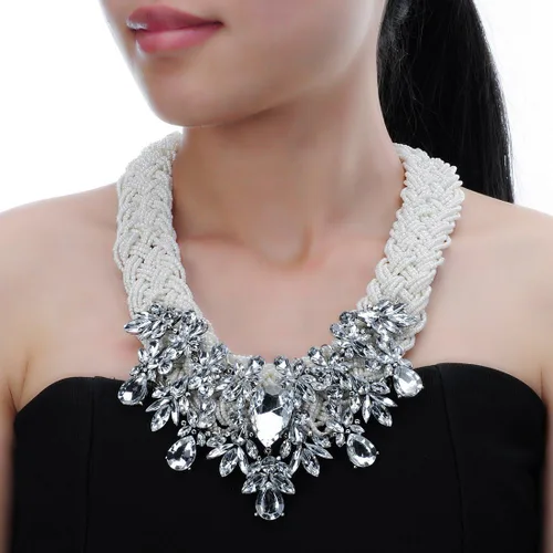 Vista 3 de Jerollin Collar de perlas de imitación para mujer, collar de moda, collar de moda, collar de joyería de disfraz de moda, Cristal, No es una piedra