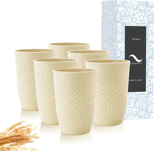 Vista 25 de PYRMONT Juego de 6 tazas de paja de trigo, tazas de café de plástico reutilizables, tazas de té con asas, juego de tazas de 16 onzas para café