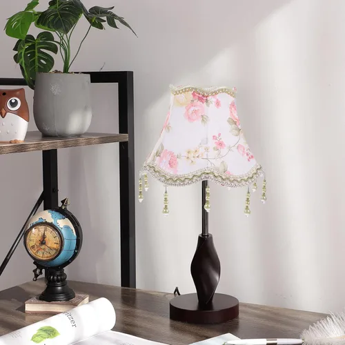 Vista 4 de DOITOOL Pantalla europea de tela con flecos, pantalla de mesa con cuentas, pantalla de luz decorativa para dormitorio y sala de estar, compatible