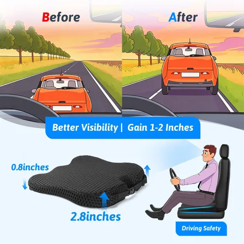 Vista 3 de Cojín de asiento de automóvil de cuña para una mejor visibilidad y alivio del dolor de ciática, espuma viscoelástica de alta densidad, cojín
