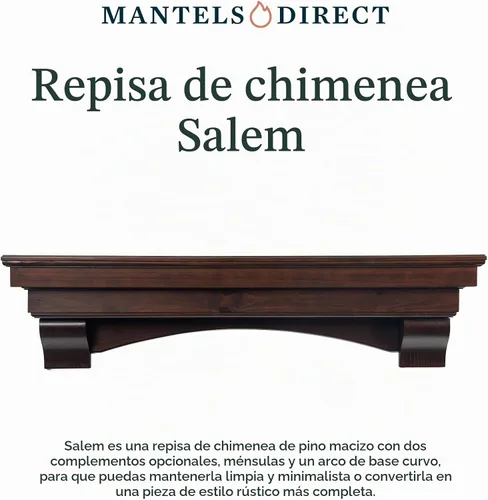 Vista 3 de MANTELSDIRECT Mantels Direct Salem - Repisa de Chimenea de Madera con Ménsulas Arqueadas - Cerezo 48 Pulgadas Estante Rústico de Madera de Pino