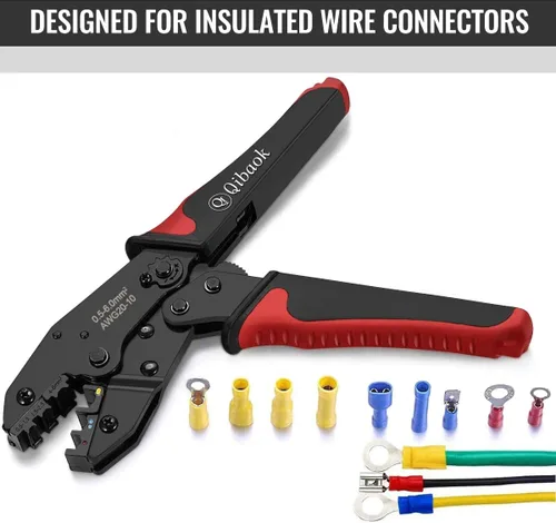 Vista 2 de Herramienta crimpadora de cables Qibaok Ratcheting Conectores de terminales de alambre aislado Herramienta de prensado para AWG22-10