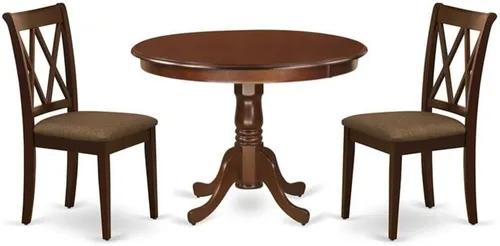 Vista 7 de East West Furniture HLCL3-LWH-C - Juego de comedor de 3 piezas que contiene una mesa de comedor redonda con pedestal y 2 sillas de cocina de tela