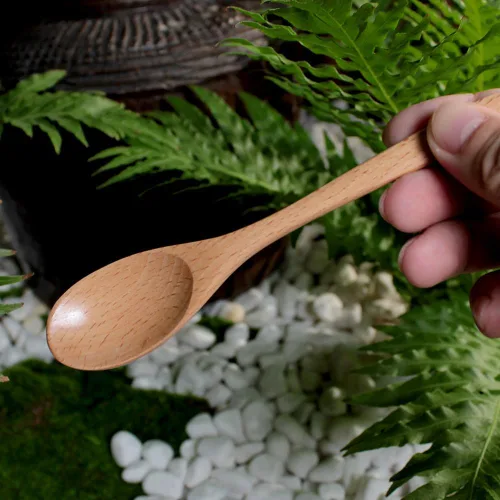 Vista 2 de Cuchara de café de madera de 6 pulgadas, cuchara de madera de haya natural, cuchara de postre para té de tarde, cuchara de té, agitadores de madera