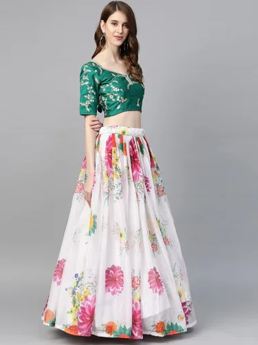 Vista 4 de Lehenga de red bordada cosida para mujer, blusa cosida con Dupatta, Rosa y dorado.