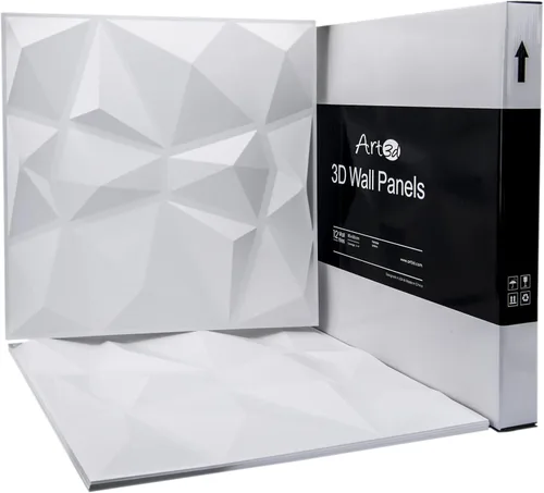 Vista 6 de Art3d Paneles de pared 3D de PVC, color blanco, 19.7 x 19.7 pulgadas (paquete de 12) y paneles de pared 3D con texturas con diseño de diamante