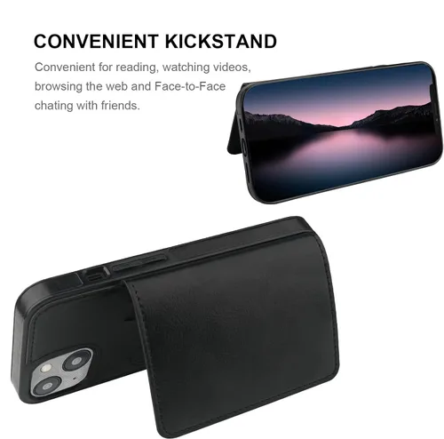 Vista 5 de KIHUWEY Funda compatible con iPhone 14, tarjetero de cuero de primera calidad, cierre magnético oculto, duradero, a prueba de golpes, para iPhone 14
