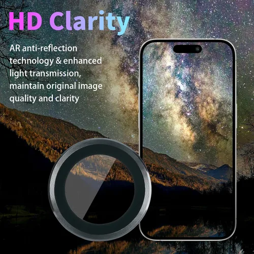 Vista 3 de Protector de lente de cámara para iPhone 15 Pro/15 Pro Max, protector de lente de anillo de cámara de vidrio templado individual con bandeja