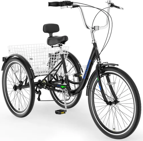 Vista 16 de MOONCOOL Triciclos para adultos de 3 ruedas y 7 velocidades, triciclos para adultos de 20/24/26 pulgadas, bicicleta de 3 ruedas con cesta