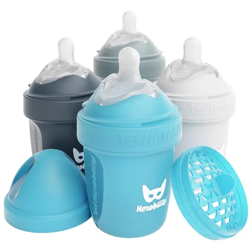 Vista 13 de Herobility Botellas Anti-Cólico Dobles para Bebé – 5 fl oz/140ml – Paquete de 4 – Multicolor – Blanco, Gris, Rosa, Rosa de Hawthorn